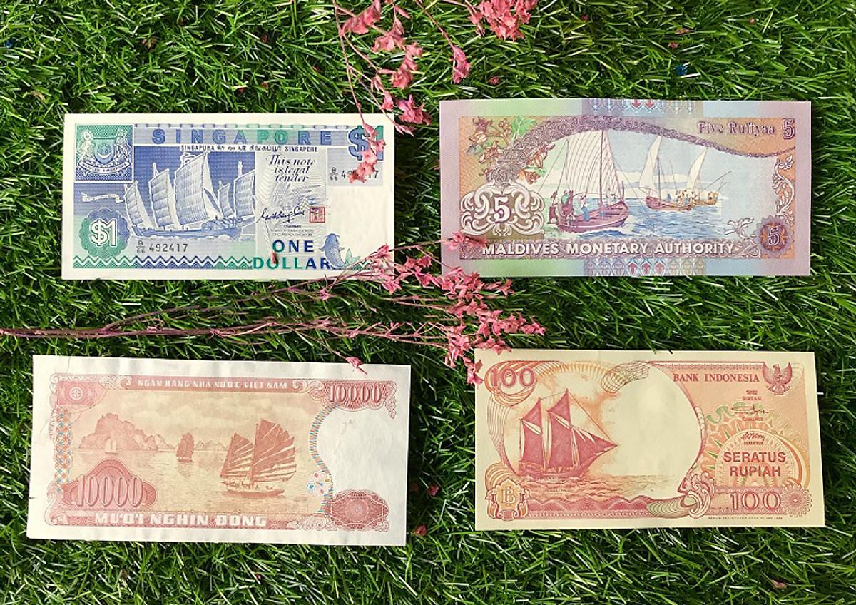 Combo 4 tờ tiền thuận buồm xuôi gió phong thủy của Singapore , Việt Nam , Indonesia , Maldives - Bộ quà tặng sưu tầm ý nghĩa , sưu tầm