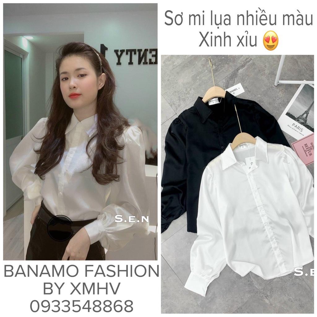 Hình ảnh Áo sơ mi cổ đức bo tay lụa bóng thời trang Banamo Fashion 374