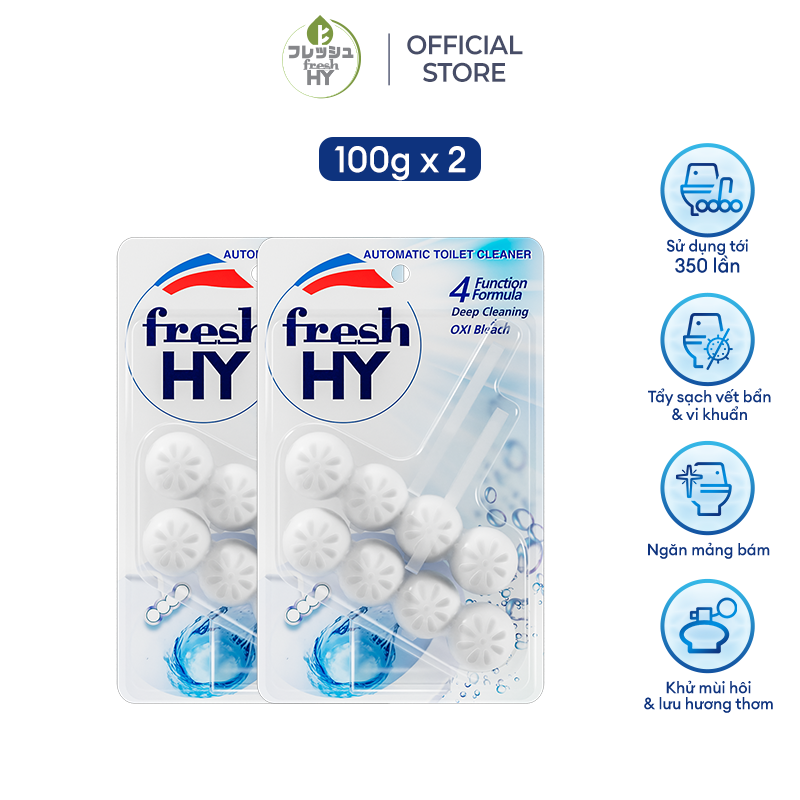 Combo 2 Viên Tẩy Bồn Cầu Fresh HY 350 Lần Xả, Làm Sạch Khuẩn &amp; Ngăn Ngừa Mảng Bám, Khử Mùi Và Lưu Hương Thơm Mát (2 Vỉ Treo X2)