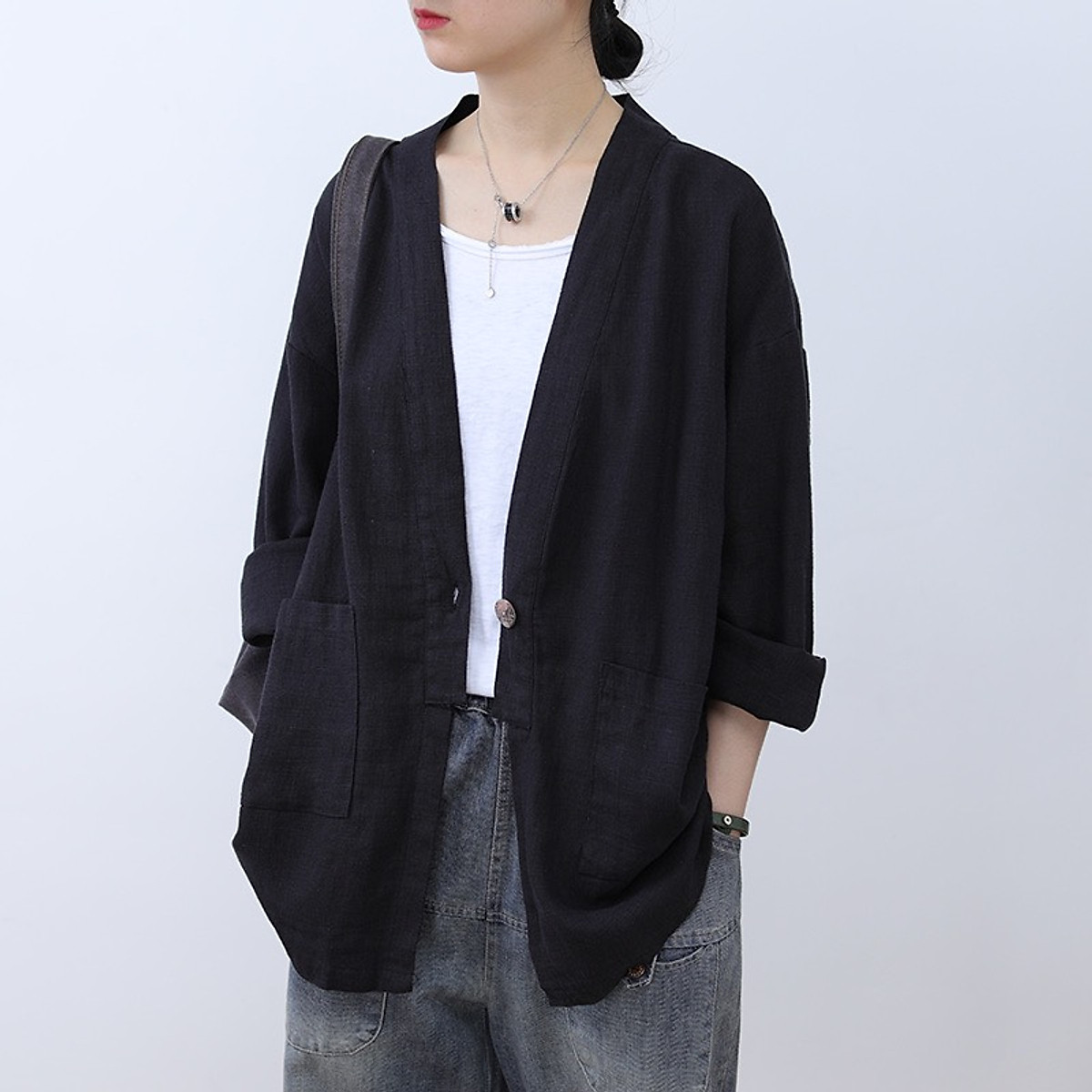 Áo khoác nhẹ Cardigan nữ Linen bột Premium trẻ trung phong cách