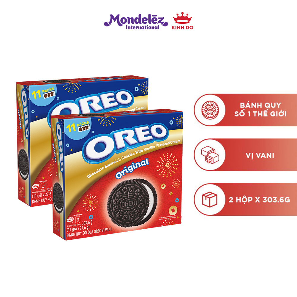 Combo 2 hộp bánh quy OREO Vanilla Red, hộp quà Tết 303.6g x 2