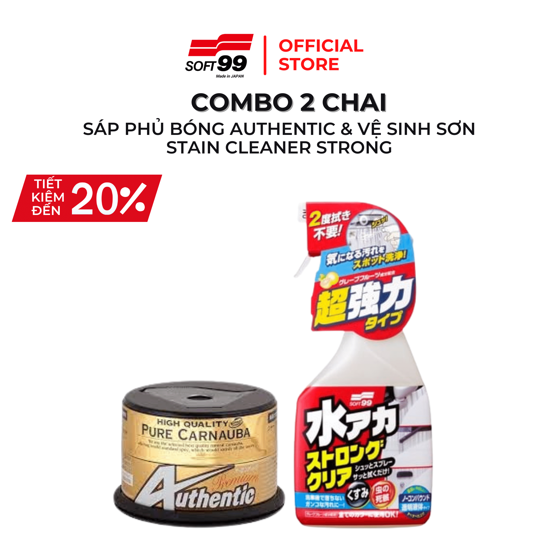 [COMBO] Sáp Phủ Bóng Sơn Authentic Premium & Vệ Sinh Sơn Stain Cleaner Strong R-141 SOFT99