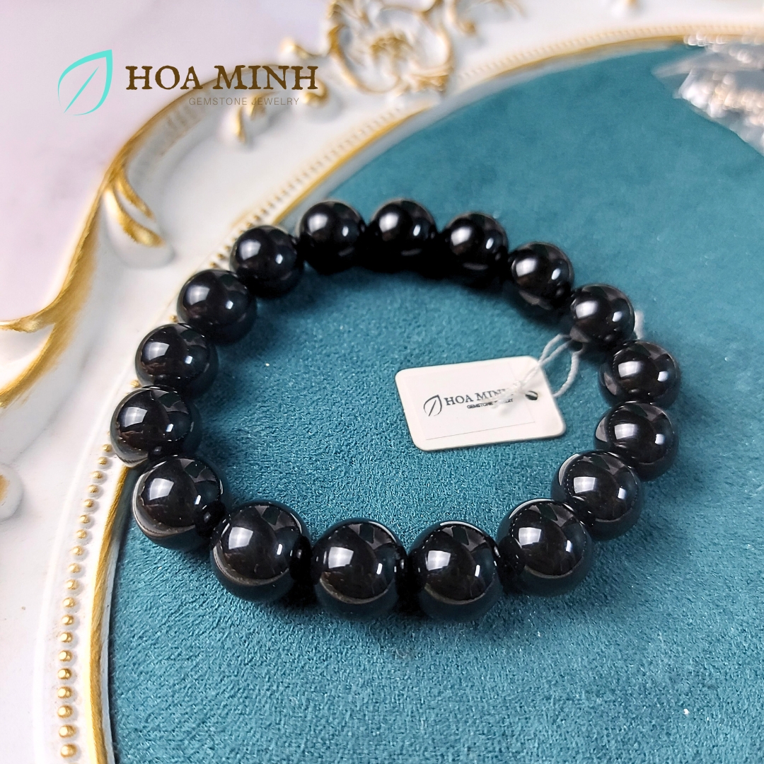 Vòng tay phong thủy đá Mã Não đen onyx size 12 li hợp phong thủy mệnh Thủy, Mộc
