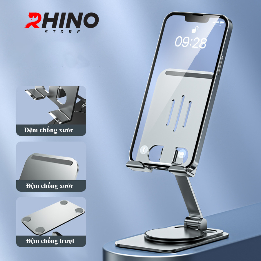 Kệ đỡ điện thoại 360° Rhino KP301, giá đỡ nhôm cao cấp để bàn tiện lợi có thể gấp gọn - Hàng chính hãng