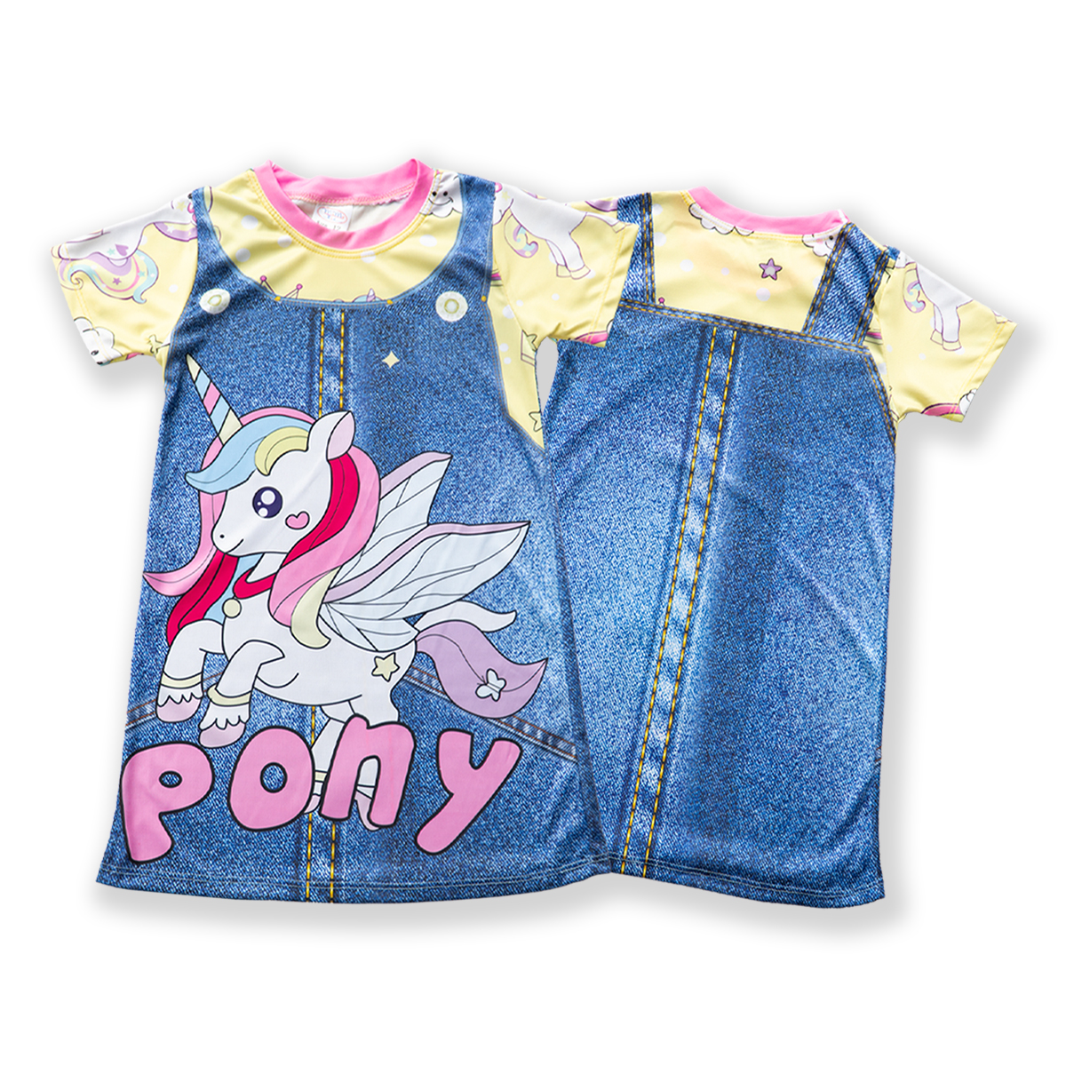 Combo 4 Đầm bé gái MIMYKID giả yếm jean in 3D hoạt hình nhiều họa tiết chất liệu thun mềm mịn váy trẻ em 8-28kg - Giao màu ngẫu nhiên