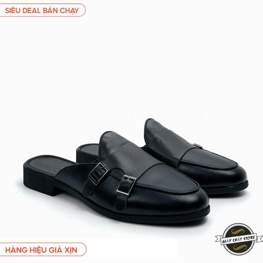 Giày sục nam ERMAND da Pu Pu bảo hành 1 năm kiểu dáng Double Monk Strap Slipper hiện đại - Mã T32 03