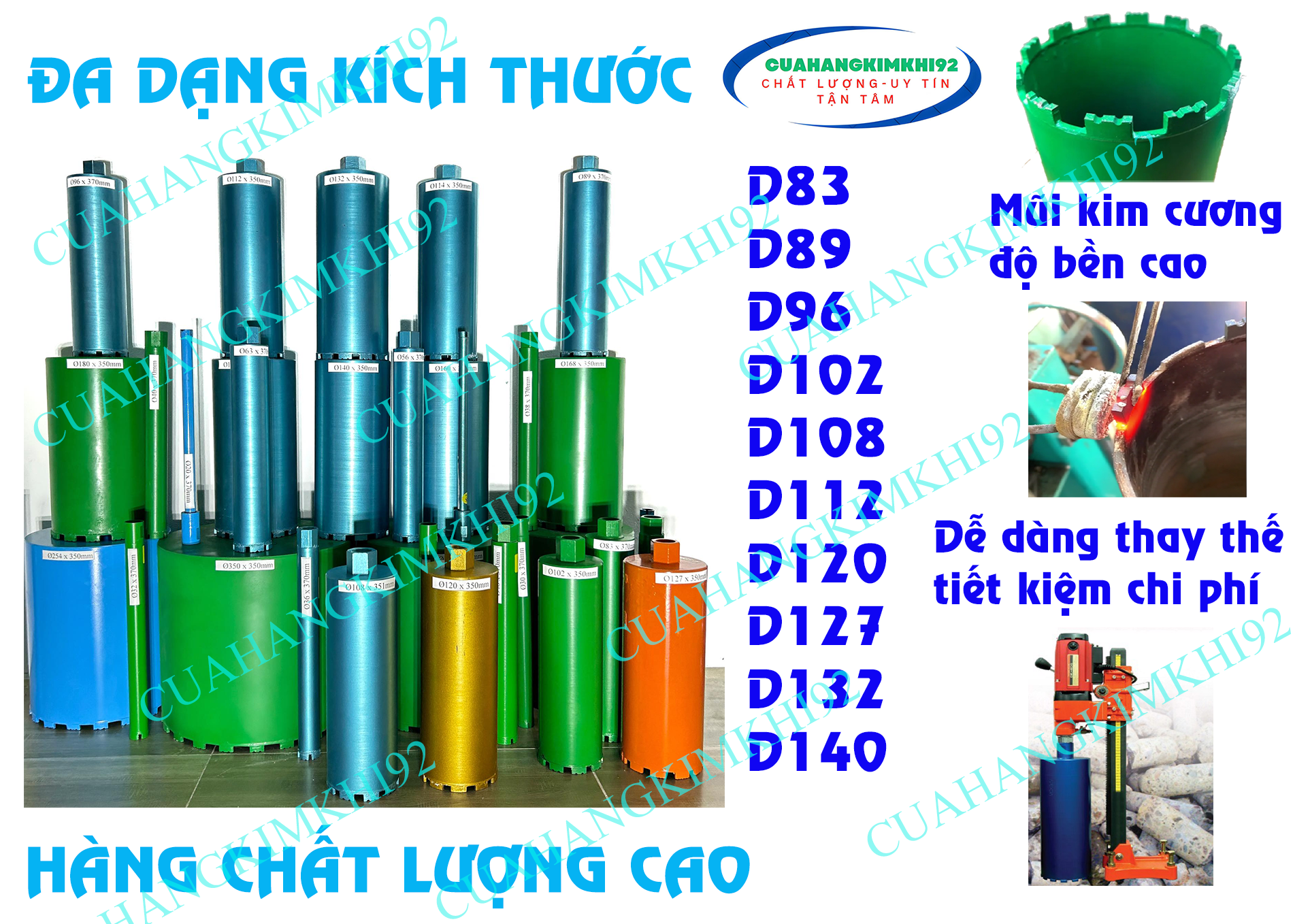 Mũi khoan rút lõi D140-D350mm mũi kim cương nhân tạo