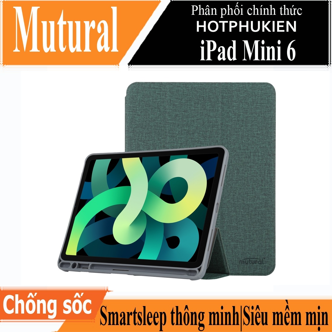 Case bao da chống sốc canvas cho iPad Mini 6 hiệu Mutural Yashi Series trang bị ngăn đựng bút, thiết kế tản nhiệt, hỗ trợ smartsleep - hàng nhập khẩu