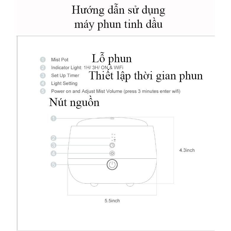 Máy khuếch tán tinh dầu ấm đen điều khiển bằng điện thoại thông minh qua sóng wifi - Hàng chính hãng