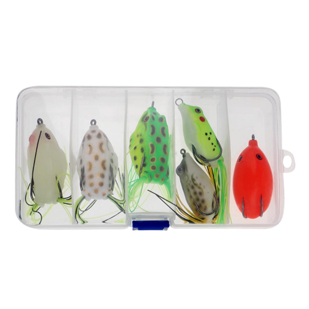 6 Pieces Hollow Frog Fishing Lures Soft Topwater Baits with Tackle Box for Bass Snakehead Saltwater Freshwater Fishing