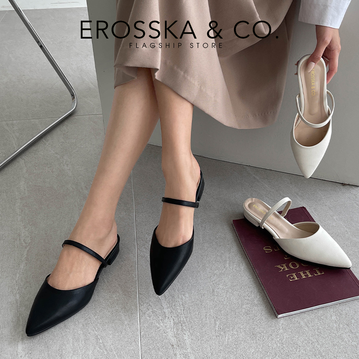 Erosska - Giày mũi nhọn kiểu dáng Hàn Quốc gót bệt 1,5 cm EL019