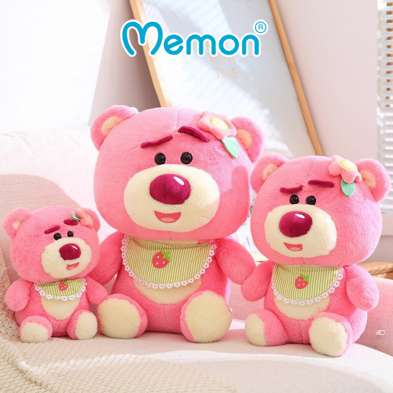 Gấu Bông Lotso Hugging Bear Baby Yếm Ngồi 35cm-55cm Cao Cấp Memon, Gấu Dâu Lotso Hugging Bear