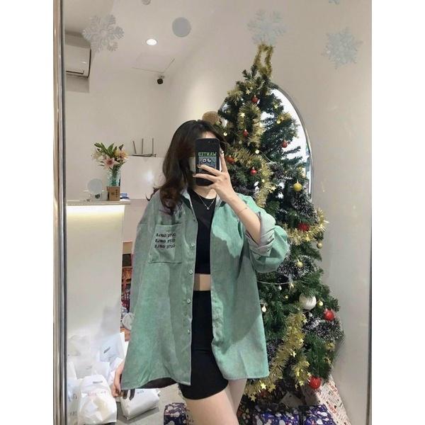 Áo khoác sơmi kaki nhung gân có túi unisex ulzzang nam nữ AK848