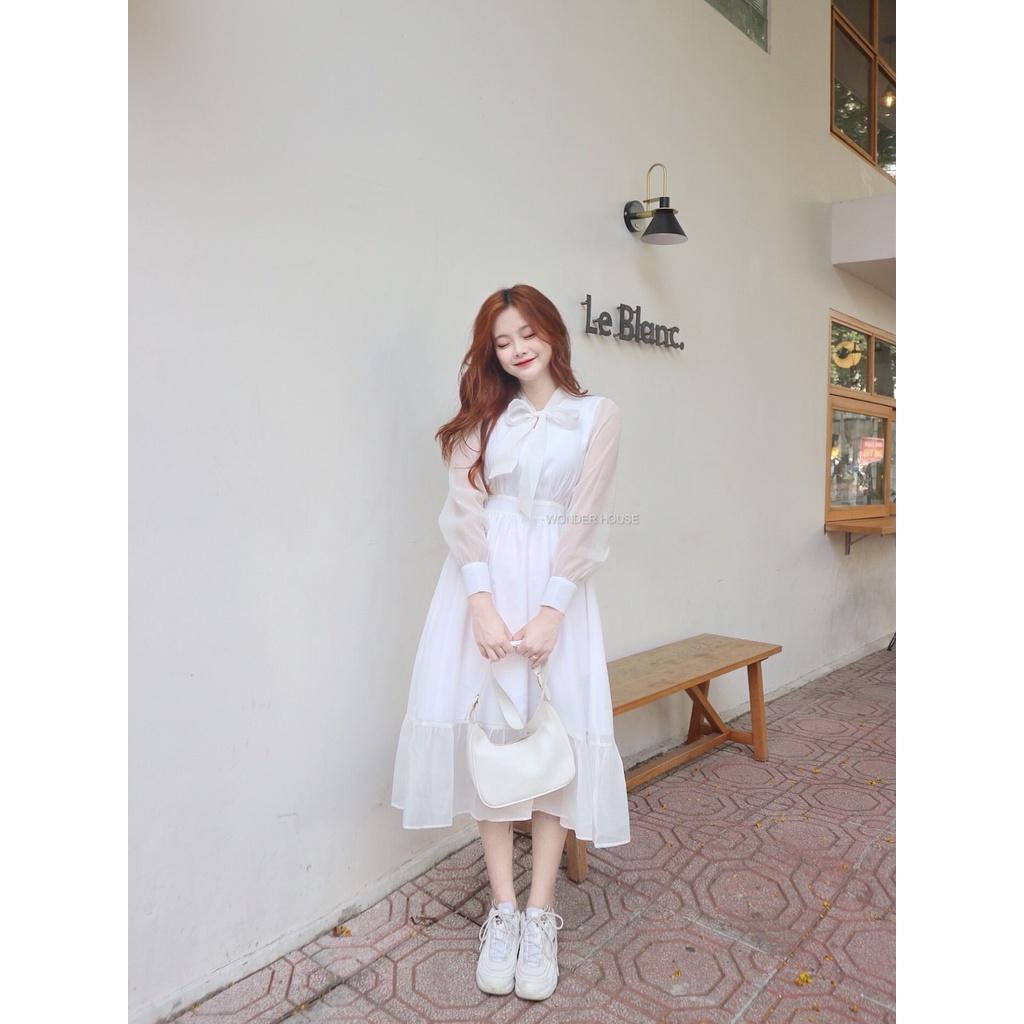 Đầm thiết kế WONDERHOUSE cổ thắt nơ tay dài công sở, dự tiệc chất liệu lụa sang chảnh - Kelly Dress