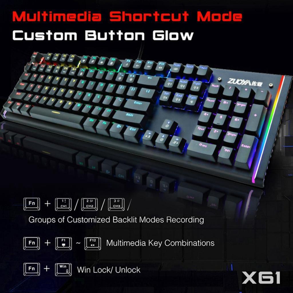 Mechanical Gaming Keyboard 104 Keys RGB Backlit Metal Surface Plate Anti-Ghosting