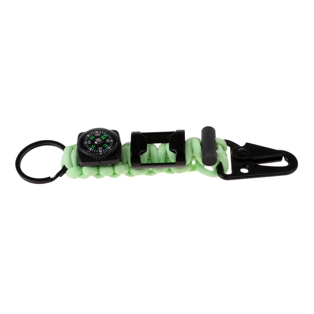 Outdoor Parachute Cord Lanyard W/ Compass Keychain Bottle Opener Flint Fire Starter