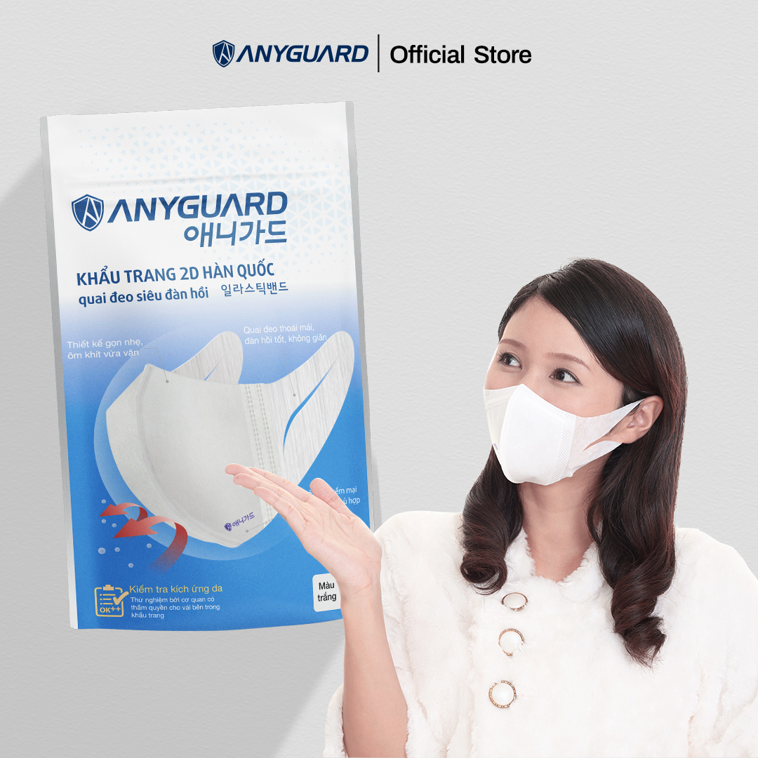 ComBo (30 Chiếc) Khẩu Trang 2D Hàn Quốc Anyguard Chính Hãng - Dành Cho Người Lớn (10 gói) - Quai Đeo Siêu Đàn Hồi, 3 Lớp Bảo Vệ Tối Ưu - ISO 9001:2015, ISO 13485:2016, QCVN 01:2017/BTC