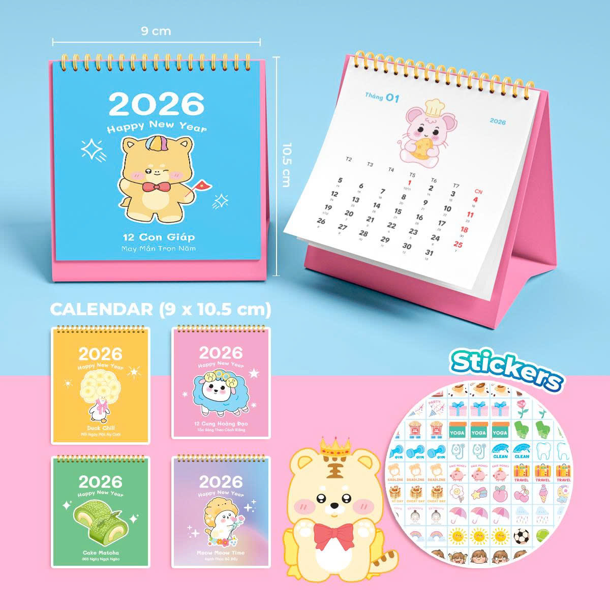 Combo 3 Cuốn Sách Tô Màu Chữa Lành - Tặng 1 Lịch Để Bàn Tô Màu + 1 Lịch Mini Ngẫu Nhiên Kèm Sticker Xinh Xắn 2026 - ABBOOKS