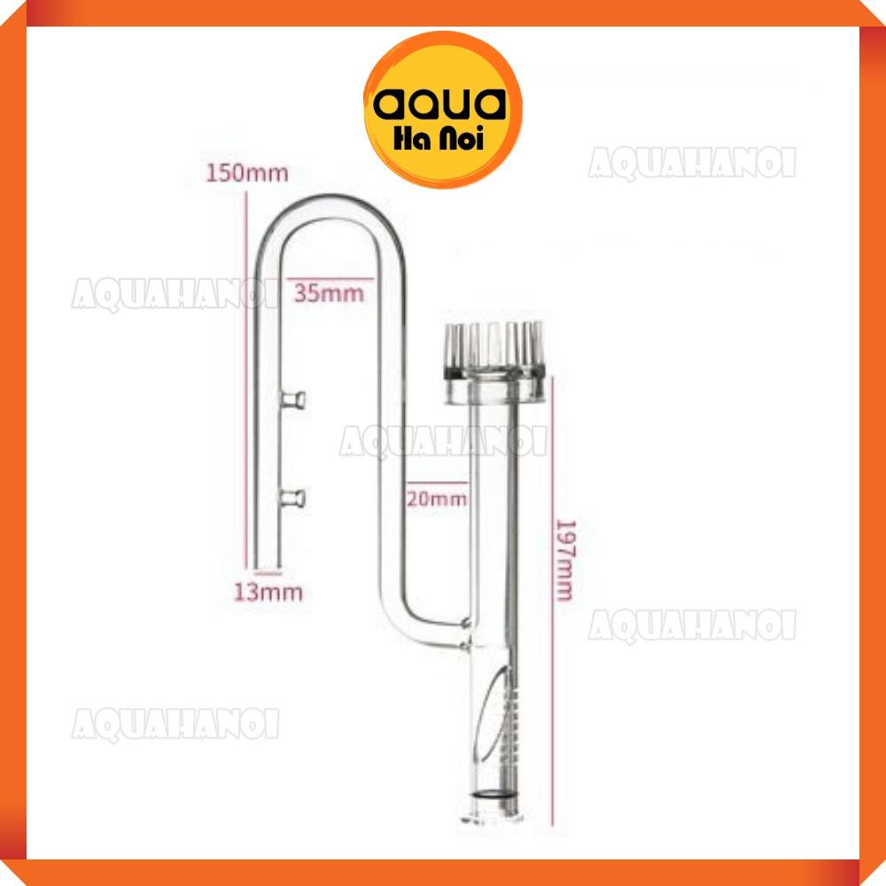 Đầu in thủy tinh trong suốt - Có lọc váng Phi 12/16mm - Hộp chống sốc - gắn máy lọc nước hồ cá thủy sinh