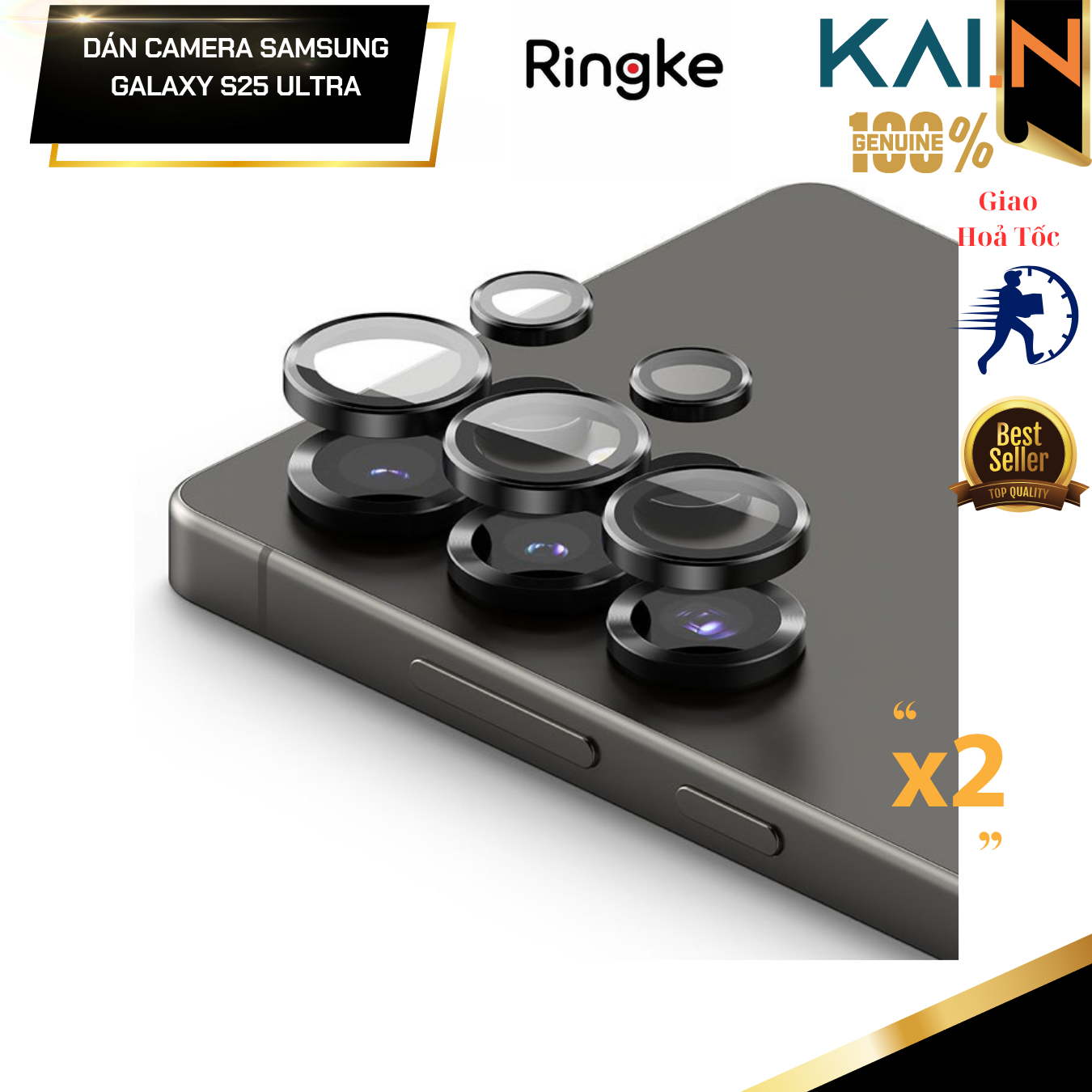 Dán camera kèm khung dán dành cho Samsung Galaxy S25 Ultra, Ringke Lens Frame Glass_ Hàng Chính Hãng