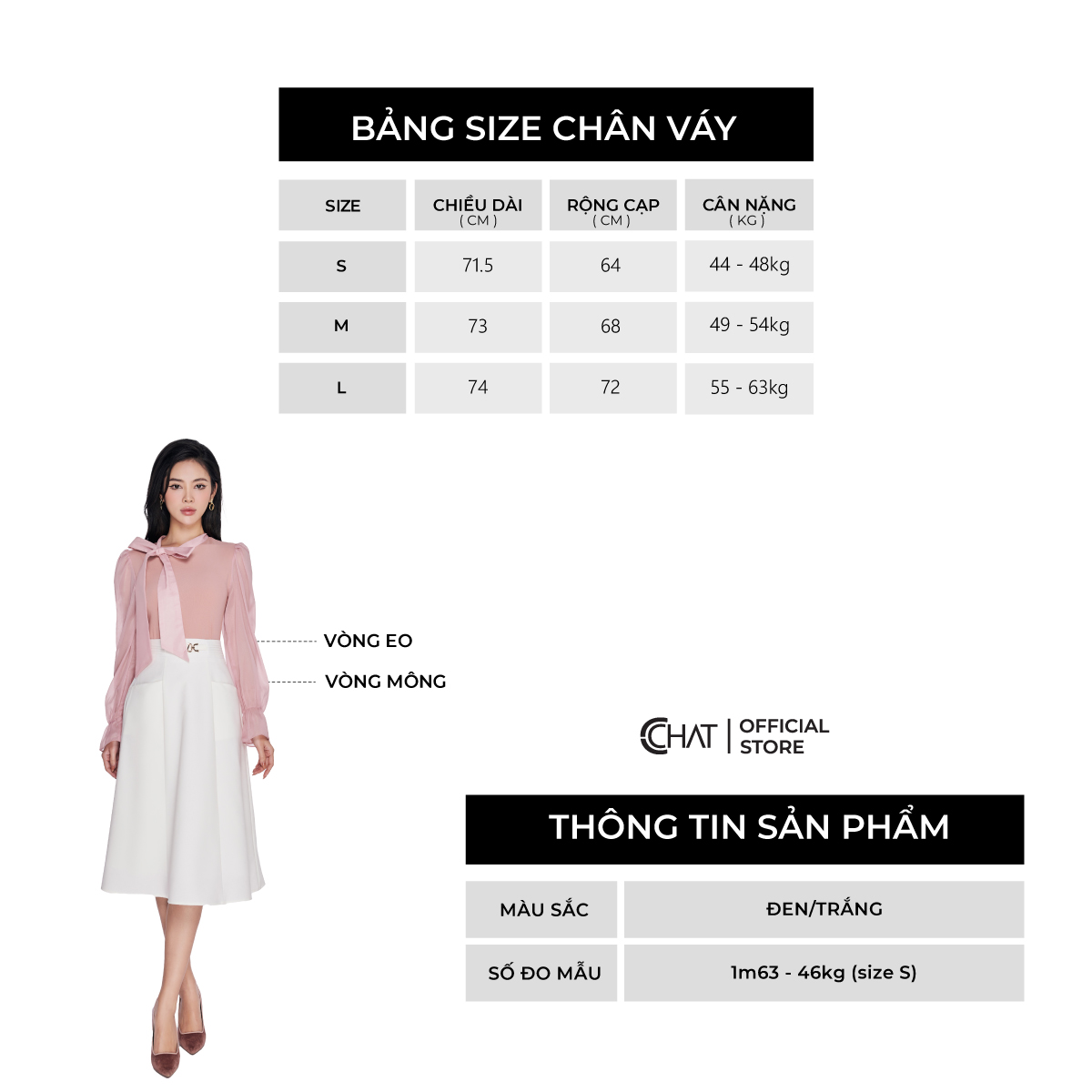 Chân Váy  Kiểu Khoen Ly Cạp Chất Tuytsi Cao Cấp Mềm Mịn 13CDS2005XT