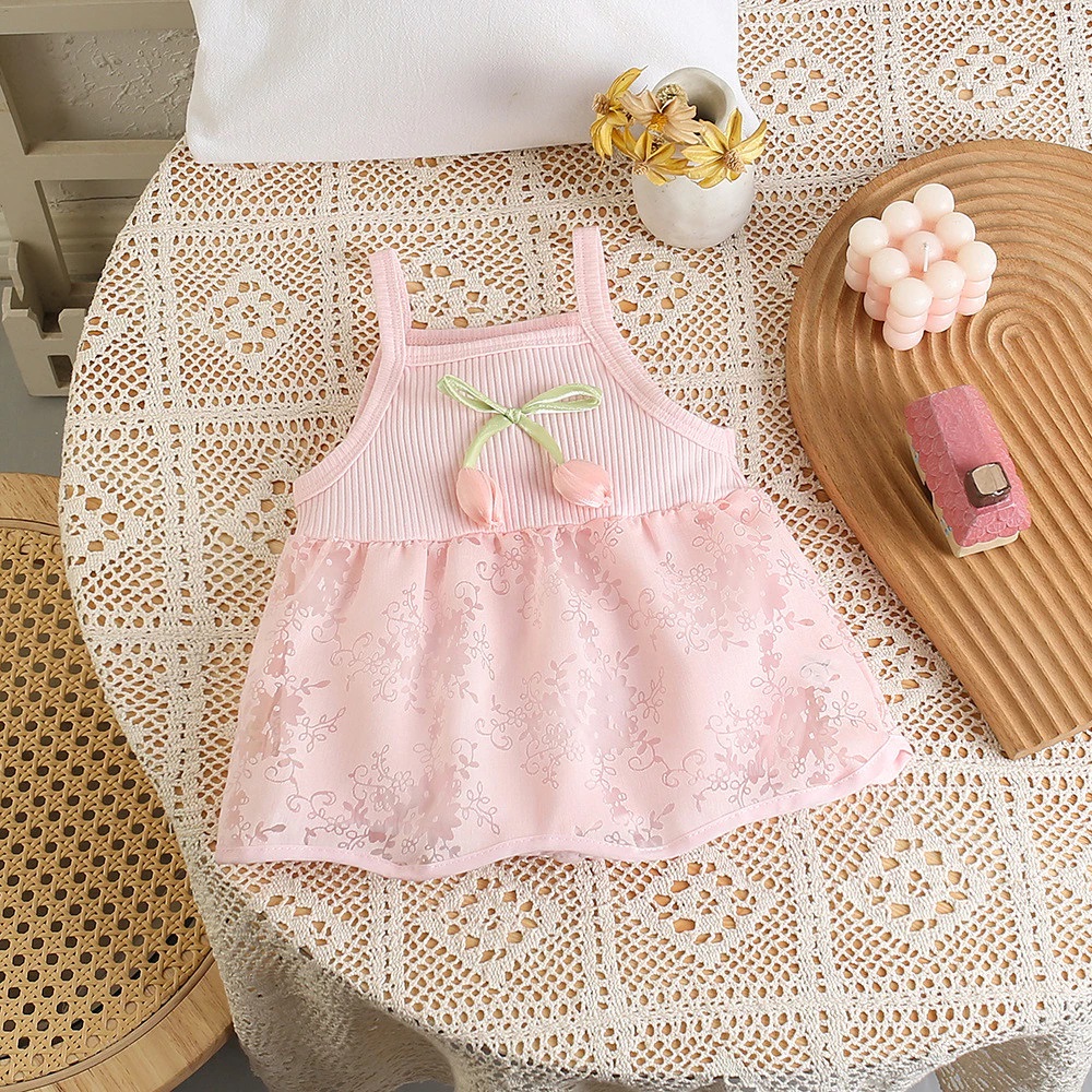 Body Váy Voan 2 Dây Hoa Tulip Cho Bé Gái Sơ Sinh 1 2 Tuổi Từ 5-13kg Dành Cho Bé Gái