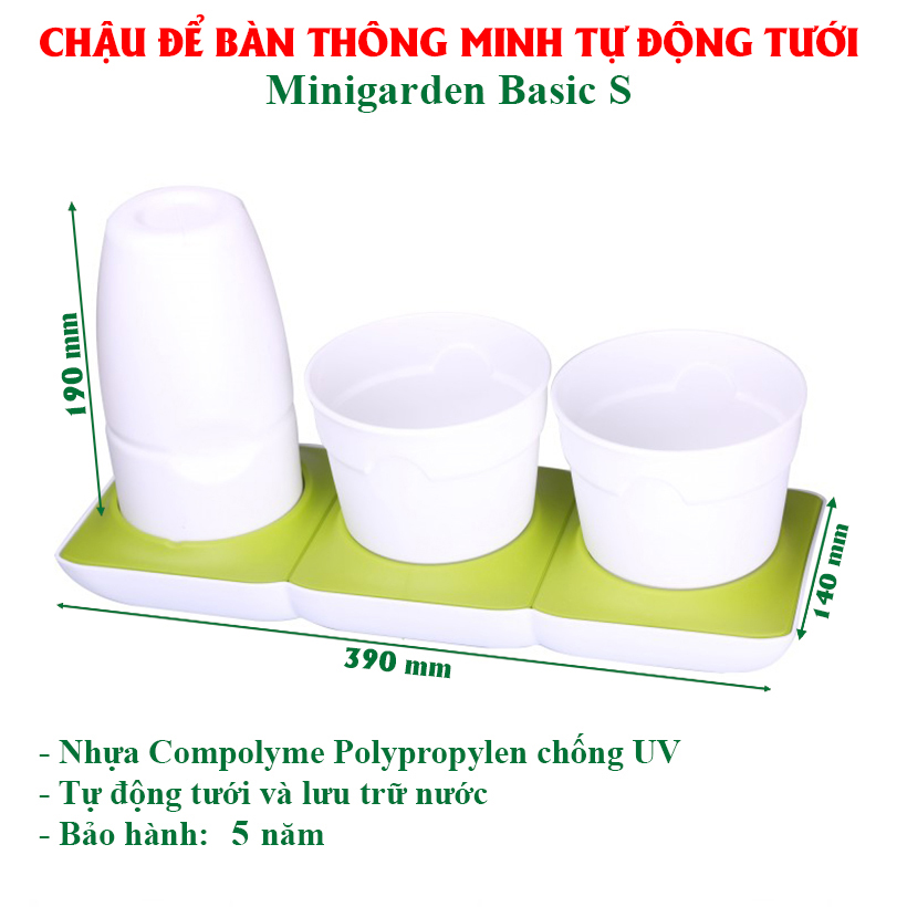 Combo 2 Bộ Chậu Tự Dưỡng Trồng Rau sạch, Trồng Cây Xanh Để Bàn Basic S & UNO nhập khẩu Bồ Đào Nha dành cho người yêu rau và cây tại nhà