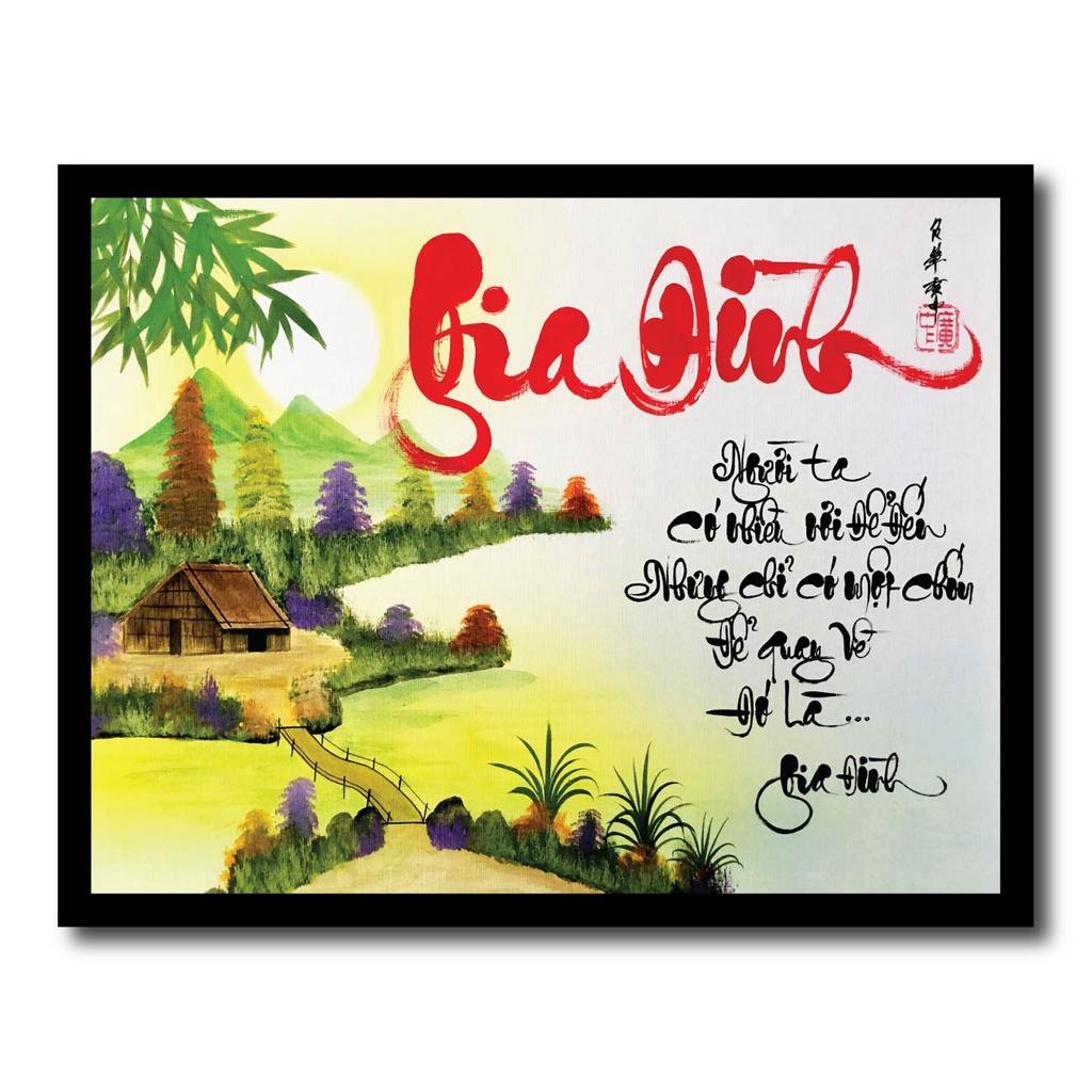 Tranh khung thư pháp chữ Cha Mẹ, gia đình treo tường