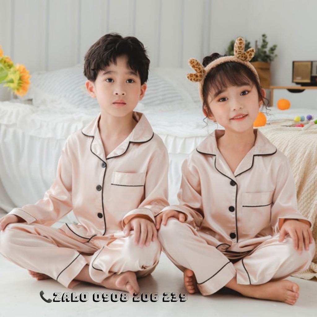 Bộ pijama tay dài bé trai bé gái phi lụa cao cấp 11 đến 60kg