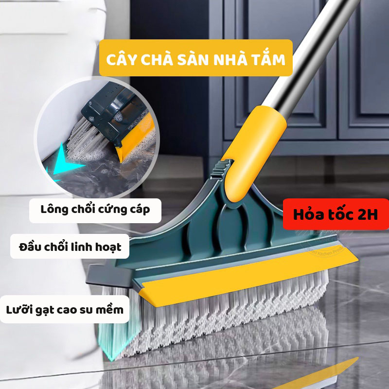 Chổi Chà Sàn Nhà Tắm Thông Minh Thiết Kế Đầu Gạt Nước Và Đầu Chổi Xoay 120 Độ Quét Nhà Siêu Sạch Mọi Góc Bẩn