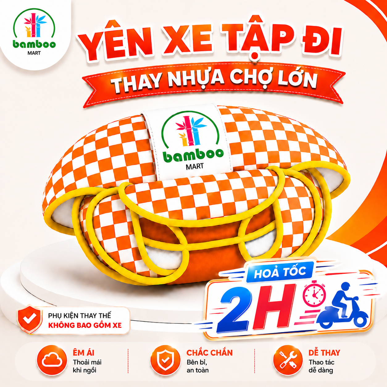 Yên Xe Tập Đi Màu Cam Phù Hợp Xe Nhựa Chợ Lớn, Yên Thay Thế Khi Bị Rách Lún Xẹp, Chuẩn Form Lắp Vừa