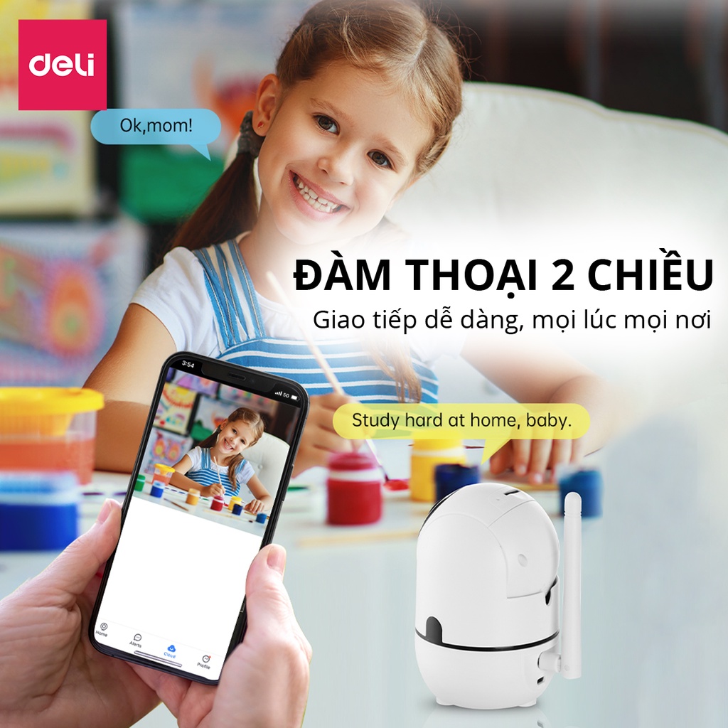 Camera IP Wifi Deli Full HD 1080P 360 Độ Đàm Thoại 2 Chiều - An Ninh Gia Đình, Văn Phòng - Hàng Chính Hãng - ES102