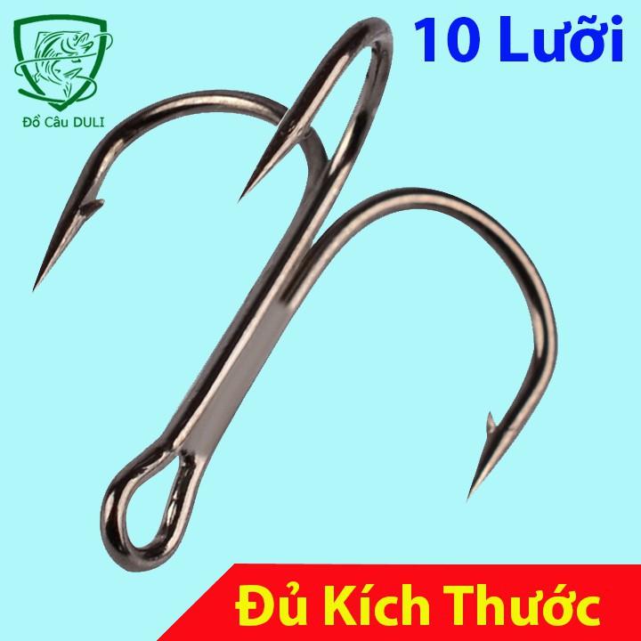 Combo 10 Lưỡi Câu 3 Tiêu có ngạnh Thép không rỉ gắn mồi giả, câu lure lưỡi ba tiêu LC-6