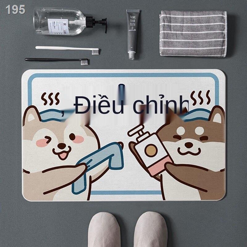 Phim hoạt hình dễ thương Shiba Inu tảo cát tấm lót chân phòng tắm cửa điatom đất thấm và khô nhanh thảm chống