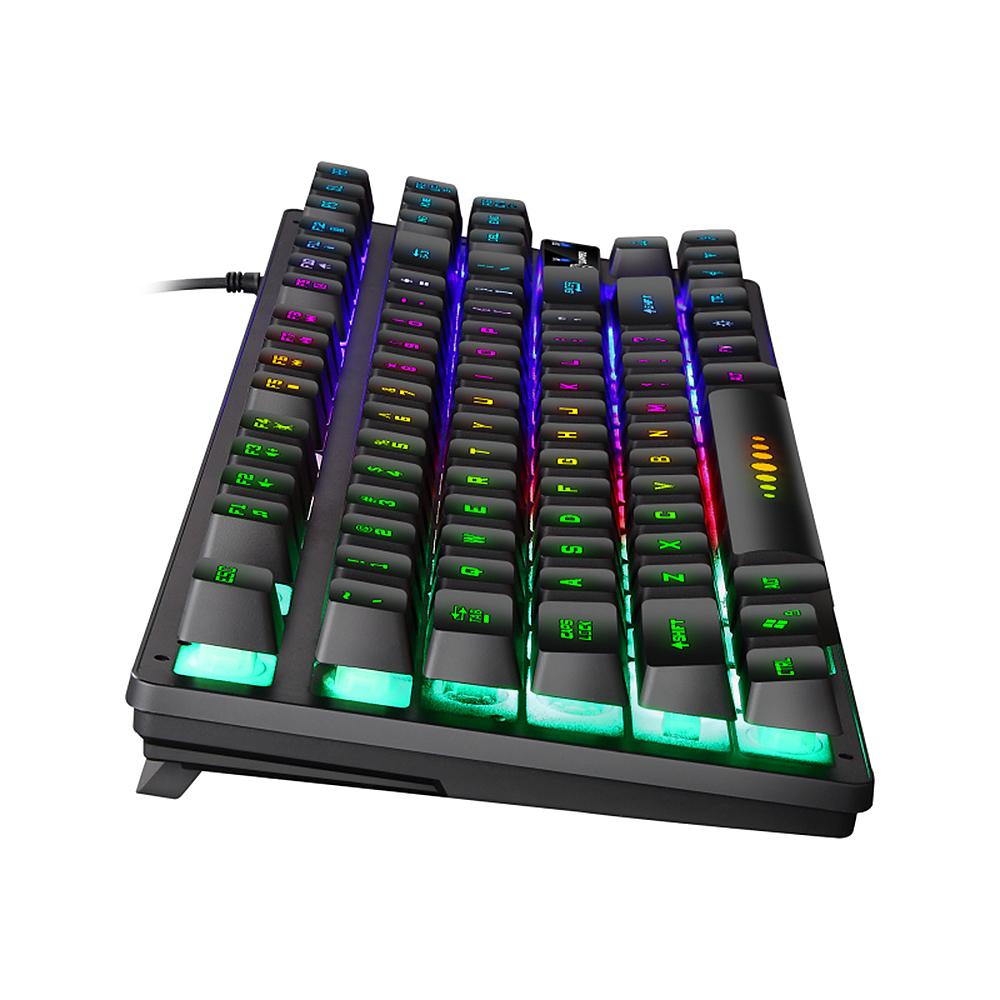 GK-10 USB Wired Keyboard Gaming Keyboard 87 Keys Colorful Backlight Keyboard Ergonomic Gaming Keyboard Black