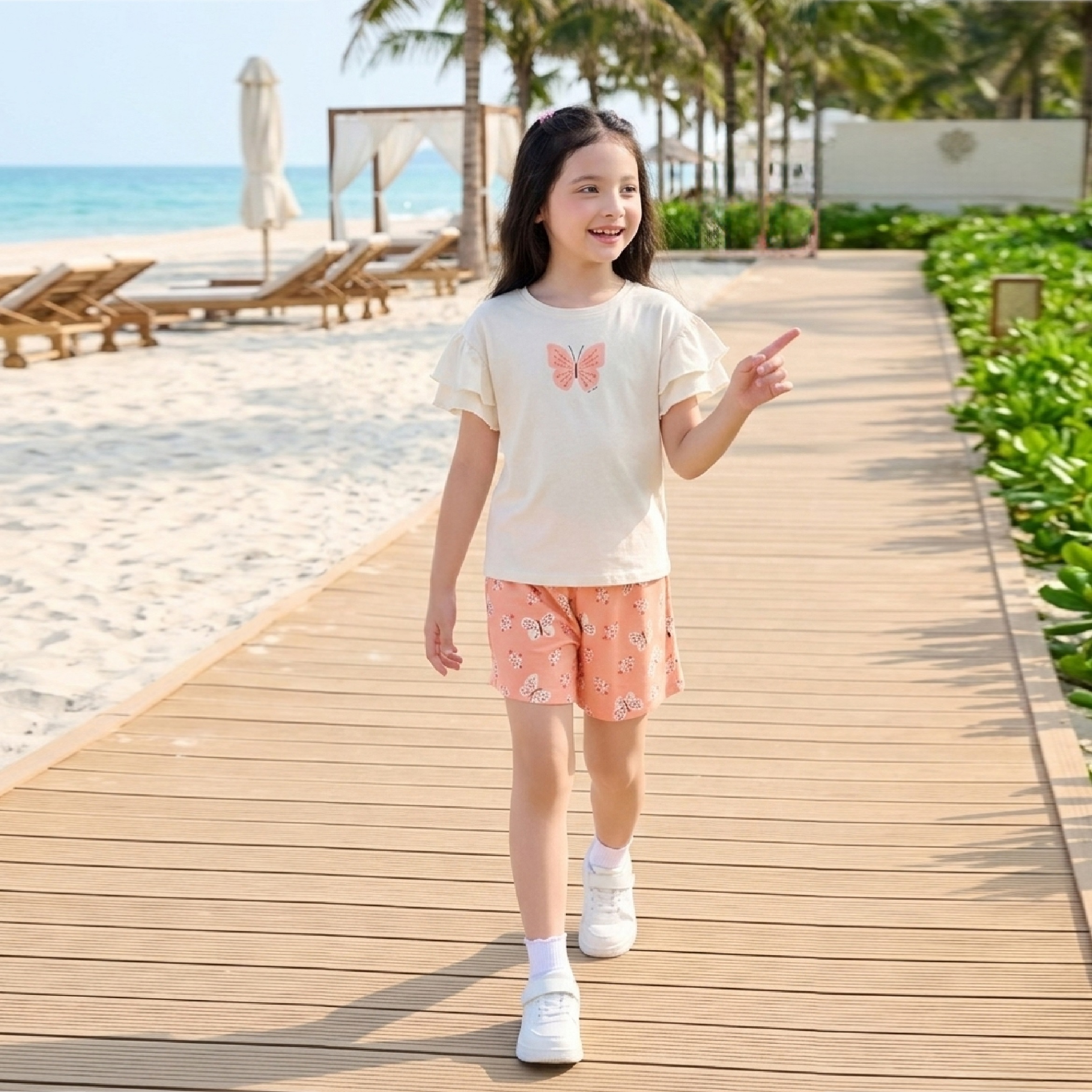 Bộ bé gái Bigfox Miss Meow size đại áo thun cộc tay quần short cotton mặc nhà mùa hè 3-11 tuổi 35kg