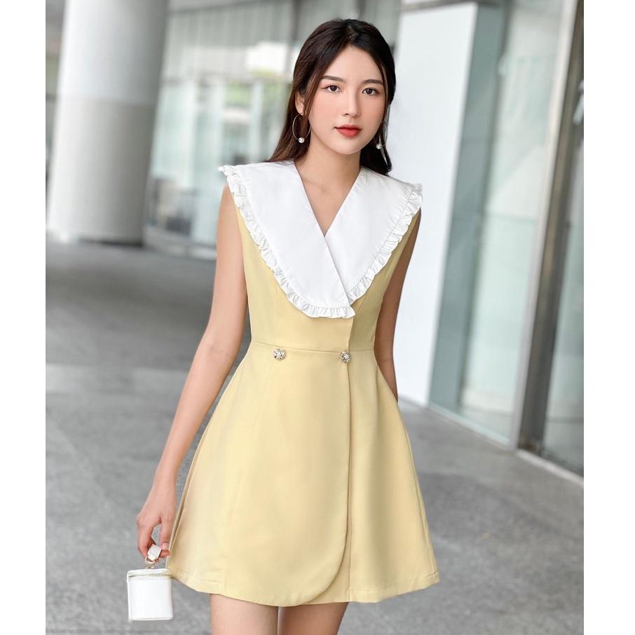 RECHIC Đầm Ngắn Yena kiểu cổ vest vạt to dáng chiết eo thanh lịch trẻ trung phù hợp đi làm