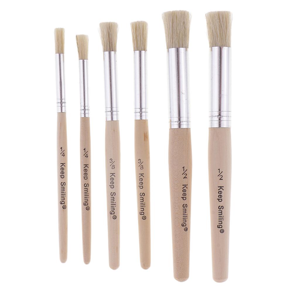 6pcs/set Round Wooden Handle Bristle Hair Oil Acrylic Painting Brush Brushes