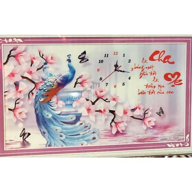 Tranh thêu cha mẹ công đồng hồ LV3358 - kích thước: 75 * 47cm.