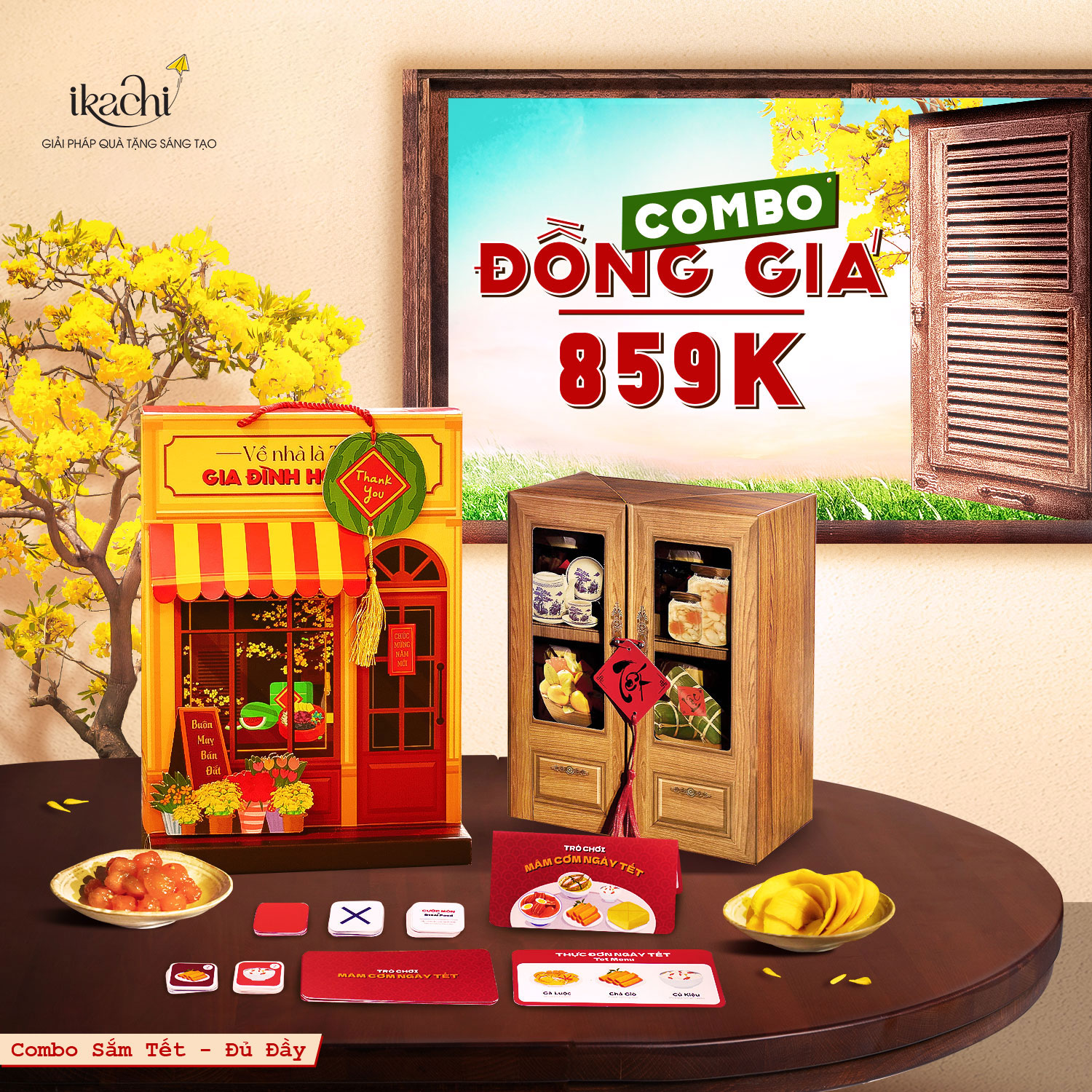 (COMBO ƯU ĐÃI 859K) - Set hộp quà Tết Xanh Ikachi SẮM TẾT + ĐỦ ĐẦY