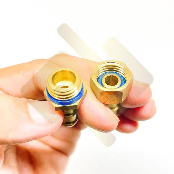 Nối thẳng hai đầu đuôi chuột nối gắn cắm ống nhựa mềm PU có trục ren tháo lắp trong ngoài - Đồng thau
