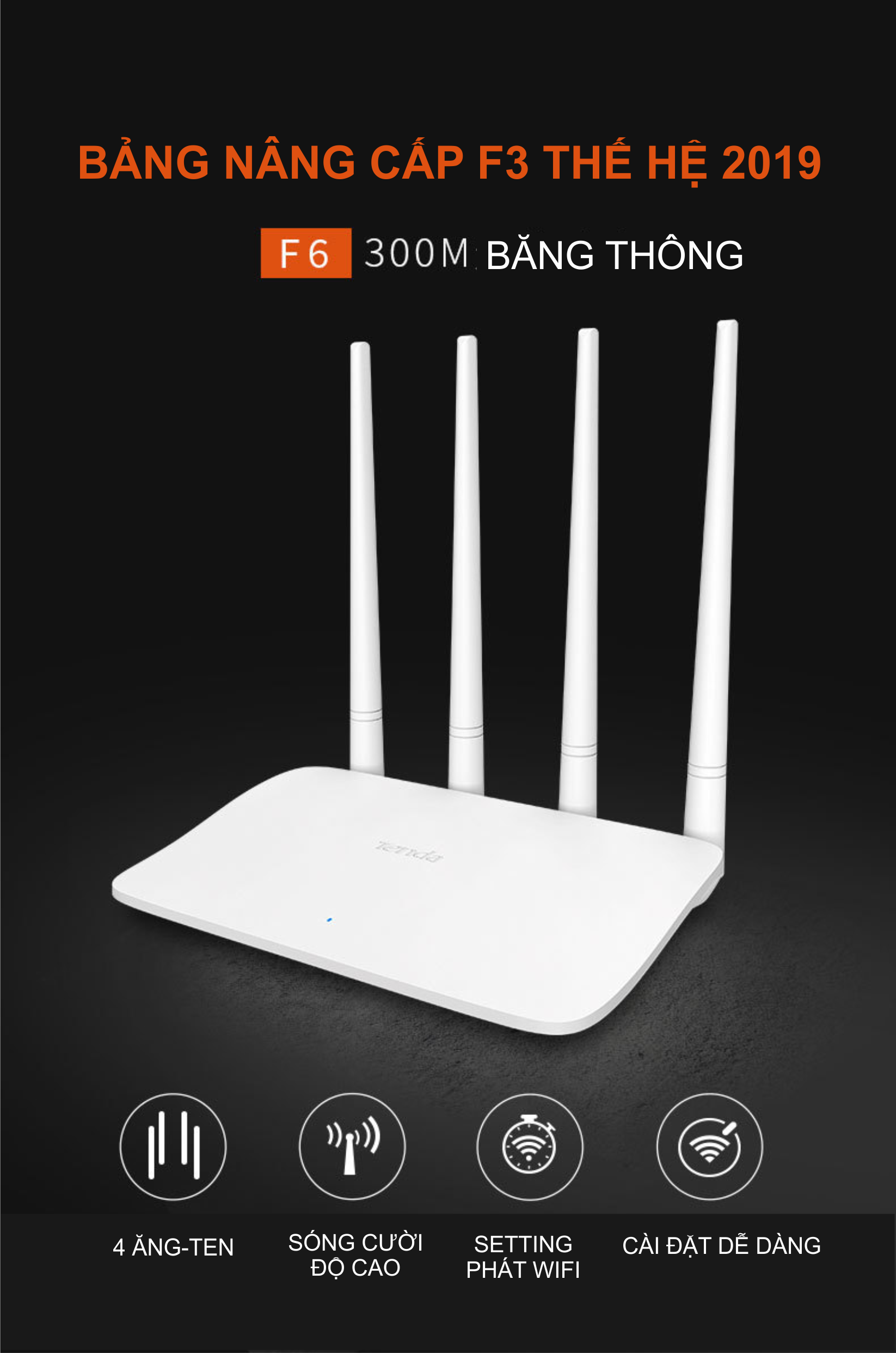 Bộ phát WiFi Tenda F6 4 angten 5dBi chuẩn N 300Mbps - Hàng chính hãng Microsun phân phối