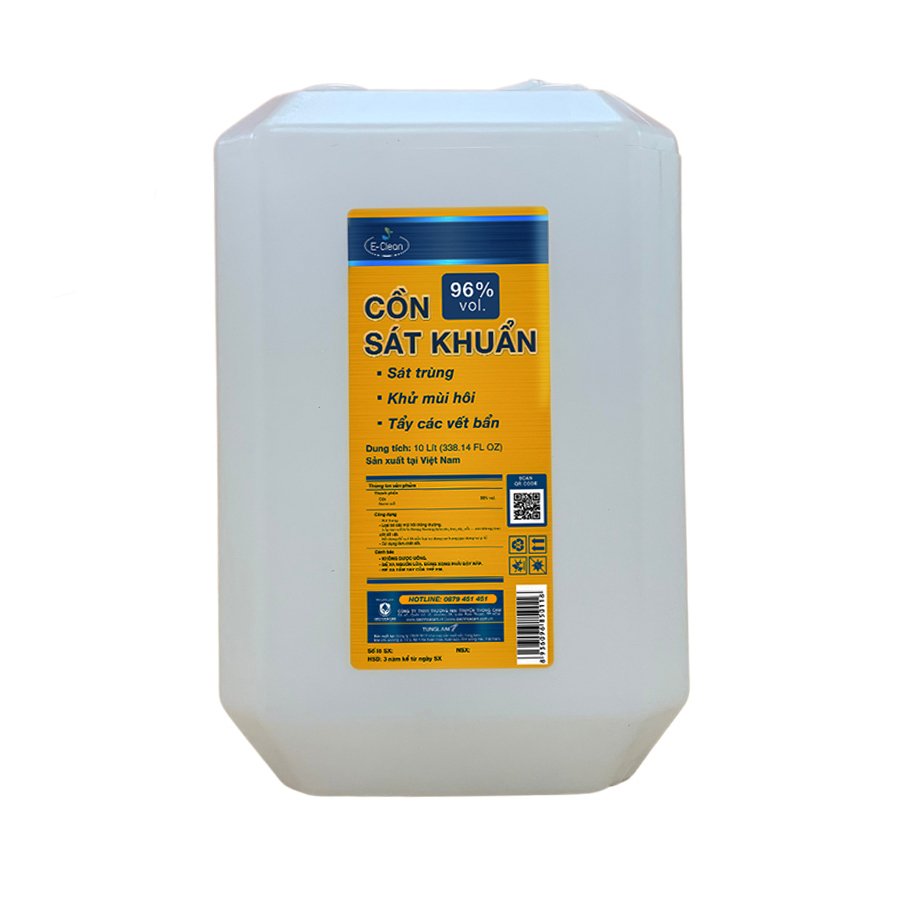 Cồn sát khuẩn 96% Vol. can 10 lít [Tặng kèm 1 bình xịt cồn phun sương 500ml cho mỗi đơn hàng]