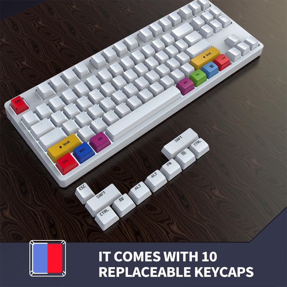 HXSJ L600 87 Keys Wired Mechanical Keyboard Two-color Injection Keycap White Backlight Detachable Type-C Cable