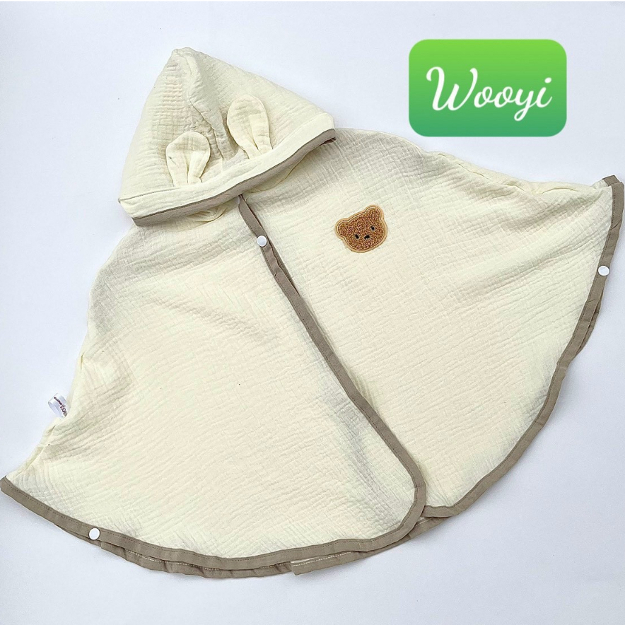 Áo choàng cánh dơi chống nắng, tránh gió hình gấu dễ thương wooyi chất liệu xô muslin cho bé.