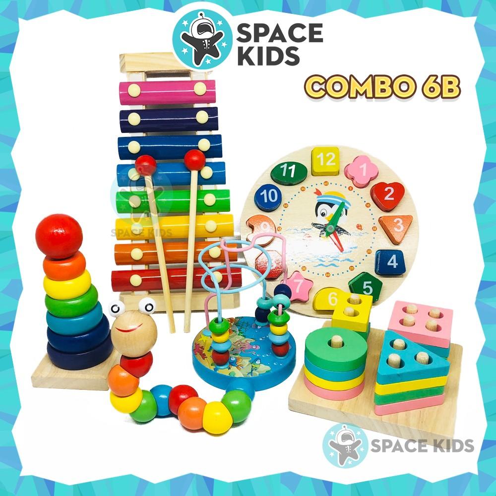 Đồ chơi gỗ Montessori Combo 6 món đồ chơi cho bé tư duy, phát triển trí tuệ vừa học vừa chơi