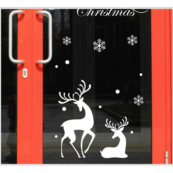 Decal trang trí tường Noel - Đôi Nai Trắng quyến rũ mùa giáng sinh
