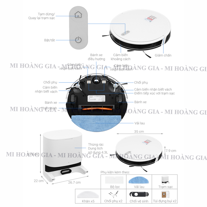 Robot hút bụi lau nhà Xiaomi Lydsto G2 kết nối app mihome bản quốc tế - Hàng nhập khẩu