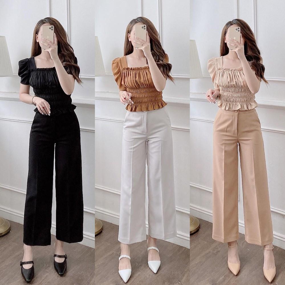 Quần ống rộng lưng cao công sở - quần âu cạp cao - 4 Màu: Đen, Trắng, Be, Xanh - Q1 - Hanlly Fashion Thời Trang Nữ