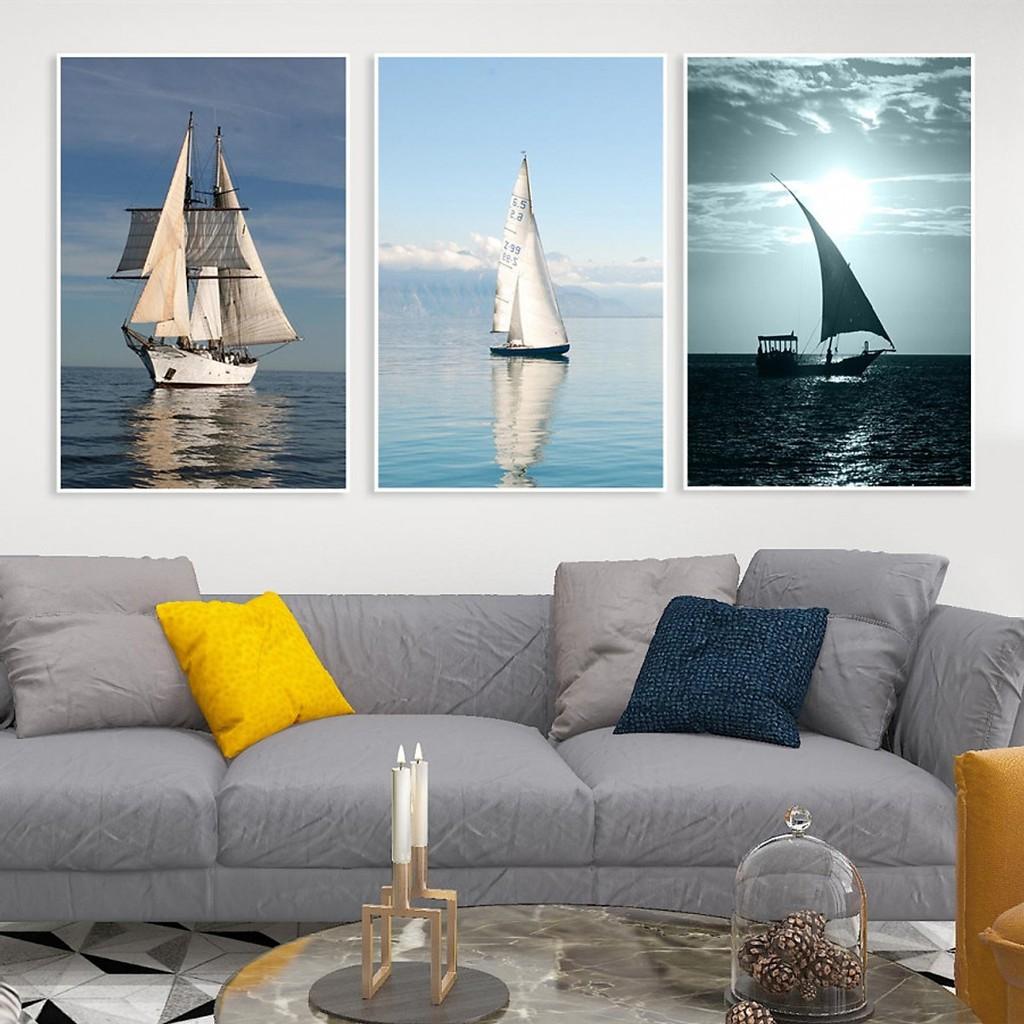 Bộ 3 Tranh Trang Trí Phong Cảnh Thuận Buồm Xuôi Gió